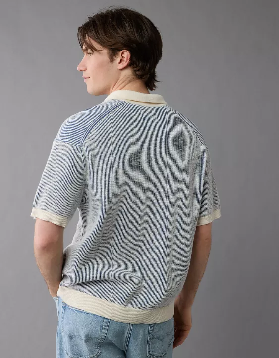 Aeo AE Weekend Striped Button-Up Sweater Polo Shirt