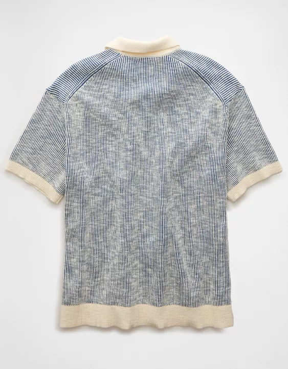 Aeo AE Weekend Striped Button-Up Sweater Polo Shirt