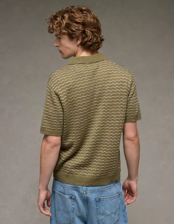Aeo AE Weekend Striped Button-Up Sweater Polo Shirt