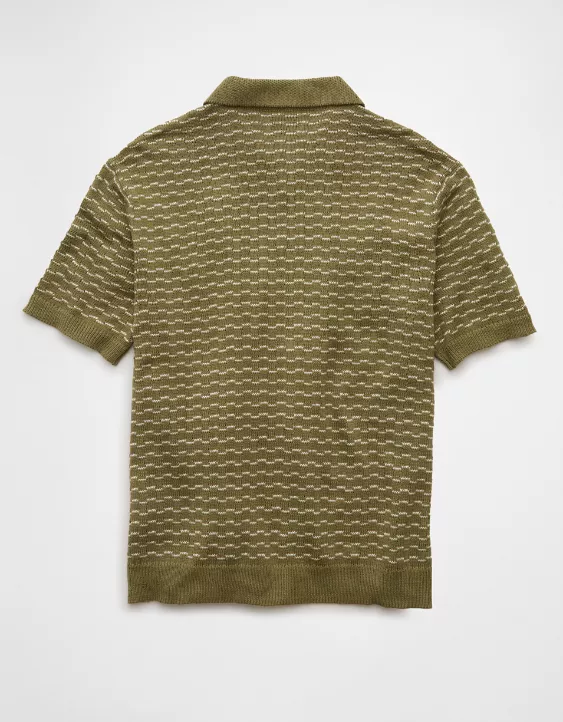 Aeo AE Weekend Striped Button-Up Sweater Polo Shirt