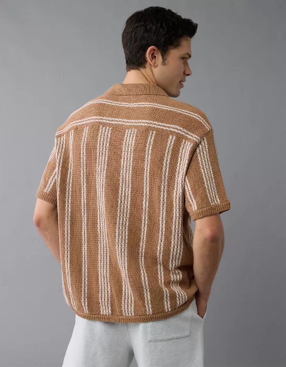 Aeo AE Weekend Striped Button-Up Sweater Polo Shirt