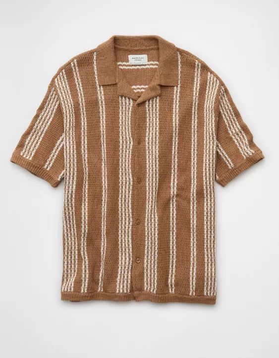 Aeo AE Weekend Striped Button-Up Sweater Polo Shirt