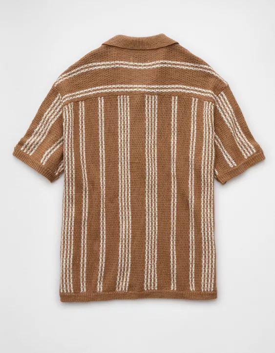 Aeo AE Weekend Striped Button-Up Sweater Polo Shirt