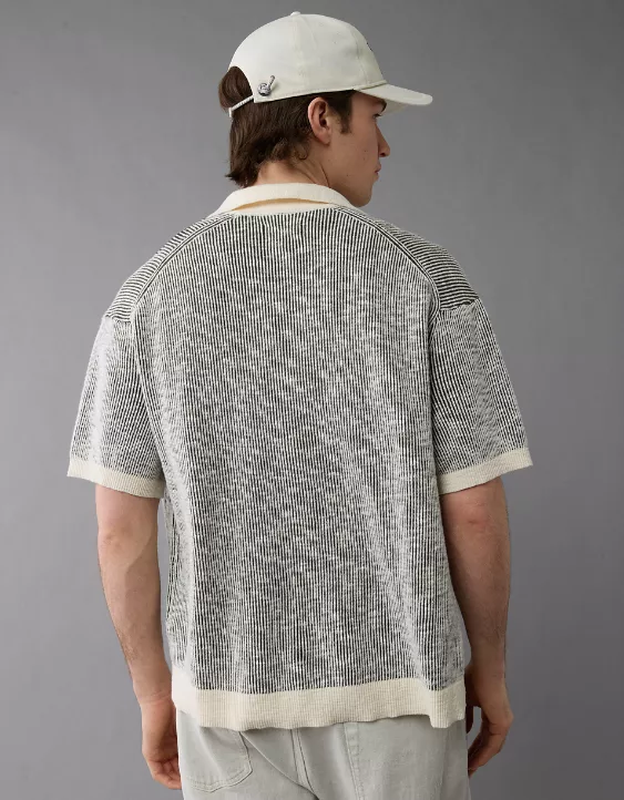 Aeo AE Weekend Striped Button-Up Sweater Polo Shirt