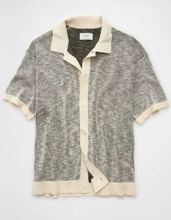 Aeo AE Weekend Striped Button-Up Sweater Polo Shirt