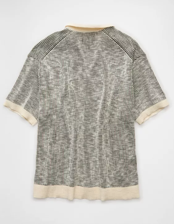 Aeo AE Weekend Striped Button-Up Sweater Polo Shirt