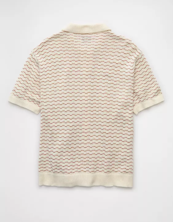 Aeo AE Weekend Striped Button-Up Sweater Polo Shirt