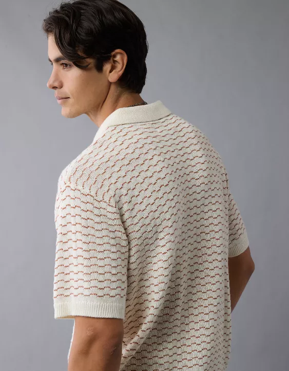 Aeo AE Weekend Striped Button-Up Sweater Polo Shirt