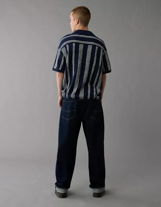 Aeo AE Weekend Striped Button-Up Sweater Polo Shirt