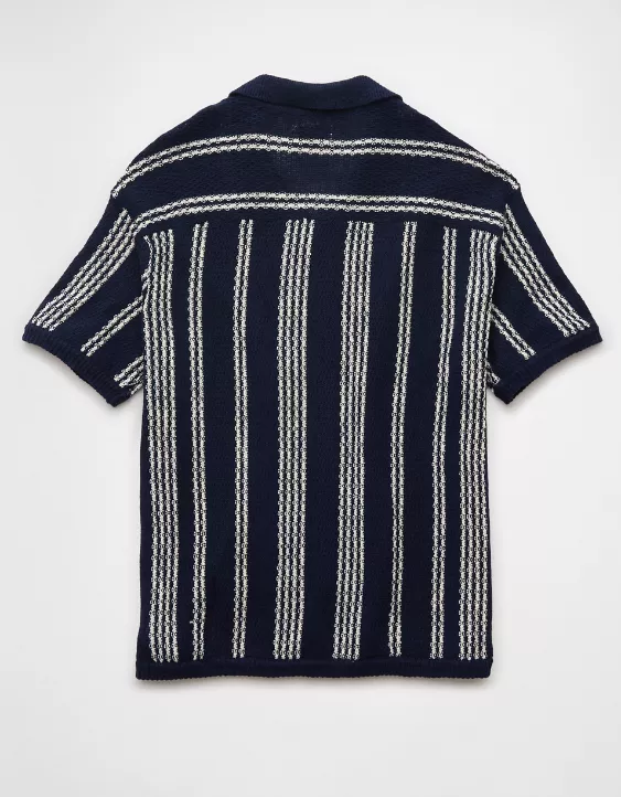Aeo AE Weekend Striped Button-Up Sweater Polo Shirt