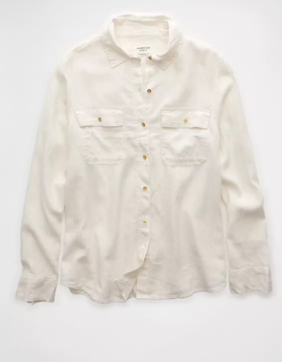 Aeo AE Weekend Vibes Linen-Blend Long-Sleeve Button-Up Shirt
