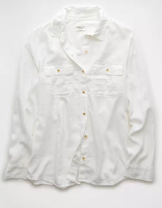 Aeo AE Weekend Vibes Linen-Blend Long-Sleeve Button-Up Shirt