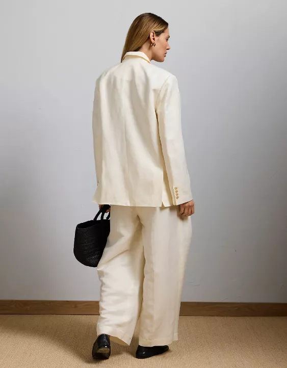 Aeo AE77 Premium Linen-Silk Blend Double-Breasted Blazer