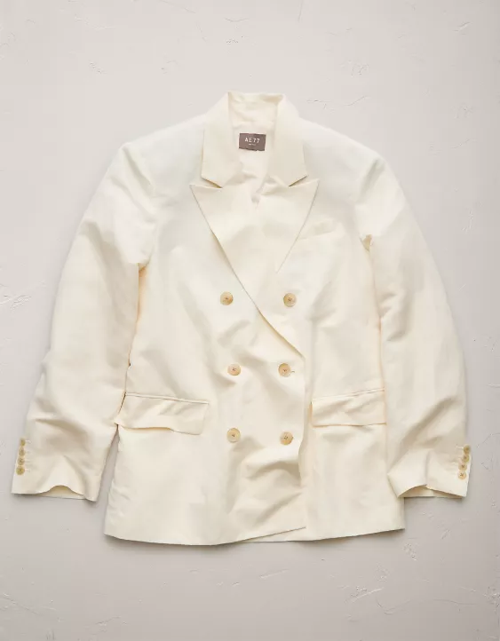 Aeo AE77 Premium Linen-Silk Blend Double-Breasted Blazer