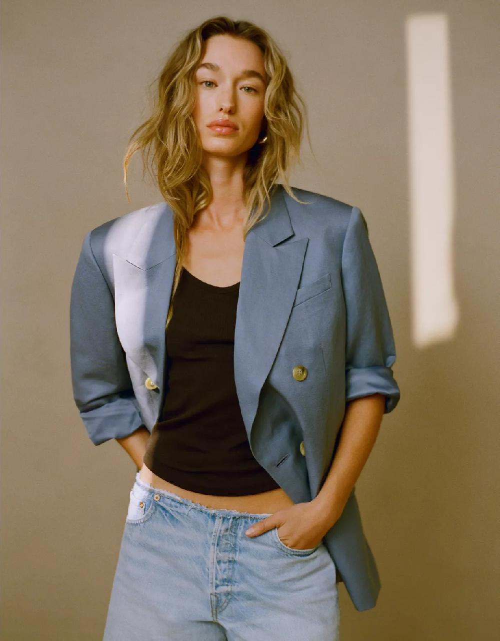 aeo AE77 Premium Linen-Silk Blend Double-Breasted Blazer