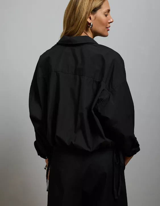 Aeo AE77 Premium Poplin Long-Sleeve Button-Up Bubble Shirt