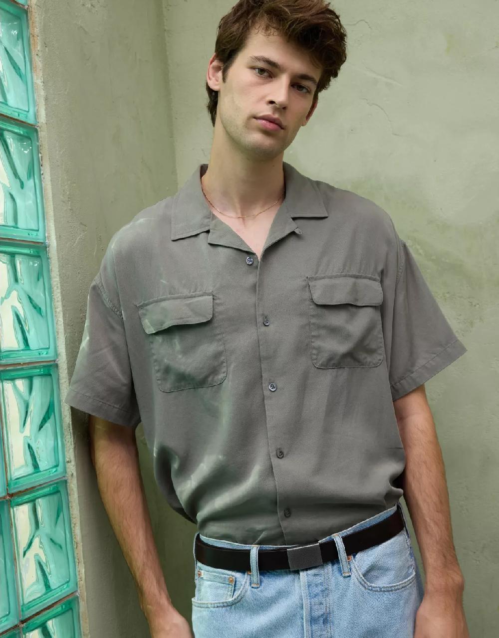 aeo AE77 Premium Relaxed Short-Sleeve Button-Up Shirt