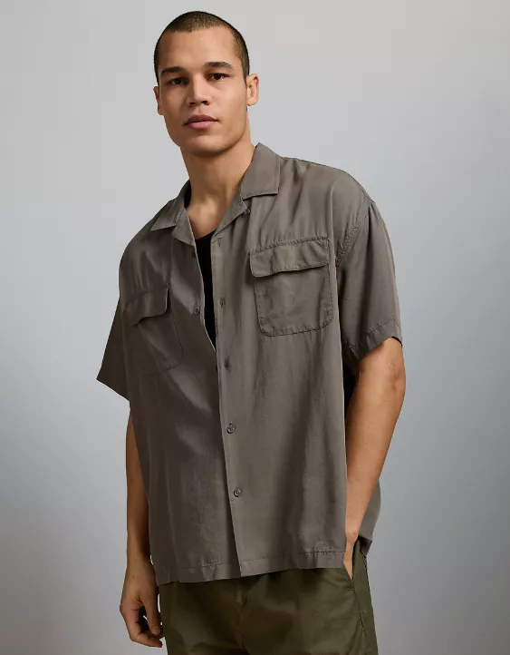 Aeo AE77 Premium Relaxed Short-Sleeve Button-Up Shirt