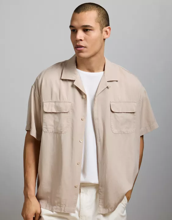 Aeo AE77 Premium Relaxed Short-Sleeve Button-Up Shirt