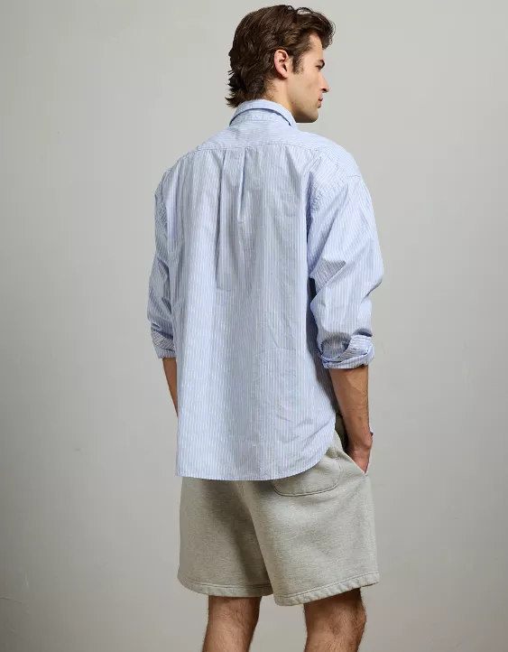 Aeo AE77 Premium Relaxed Striped Poplin Button-Up Shirt