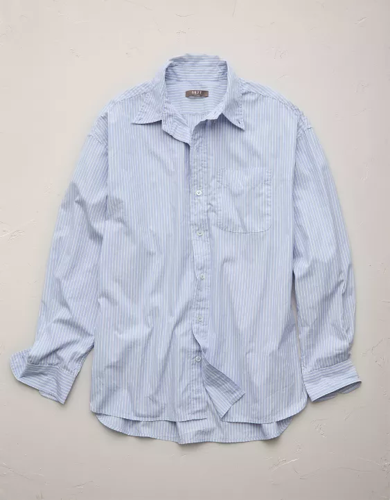 Aeo AE77 Premium Relaxed Striped Poplin Button-Up Shirt