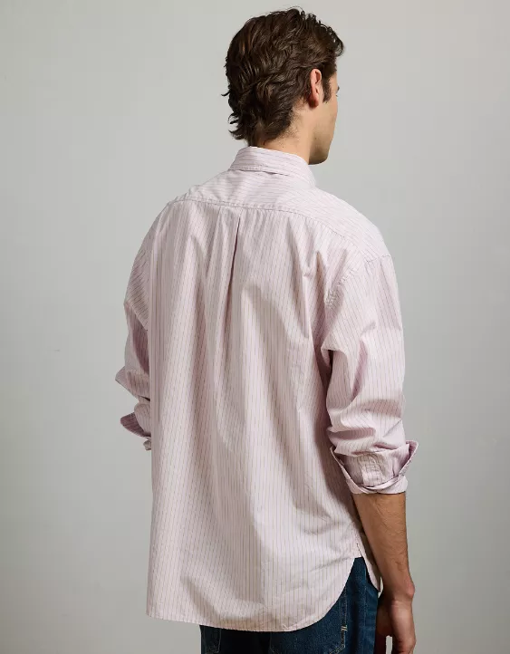 Aeo AE77 Premium Relaxed Striped Poplin Button-Up Shirt