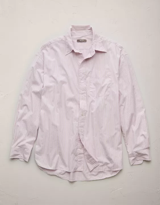 Aeo AE77 Premium Relaxed Striped Poplin Button-Up Shirt