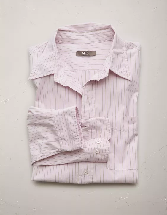 Aeo AE77 Premium Relaxed Striped Poplin Button-Up Shirt