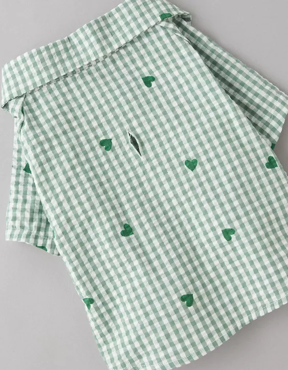 Aeo ABO Gingham Hearts Button-Up Dog Shirt