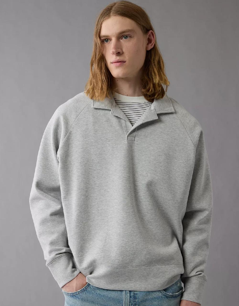 aeo AE 24/7 Long-Sleeve Rugby Polo Sweatshirt