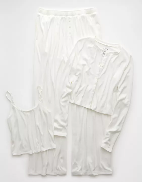 Aeo AE 3-Piece Pointelle Plush Cardigan Pajama Set