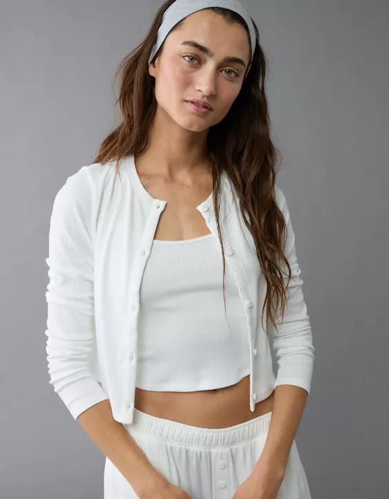 Aeo AE 3-Piece Pointelle Plush Cardigan Pajama Set