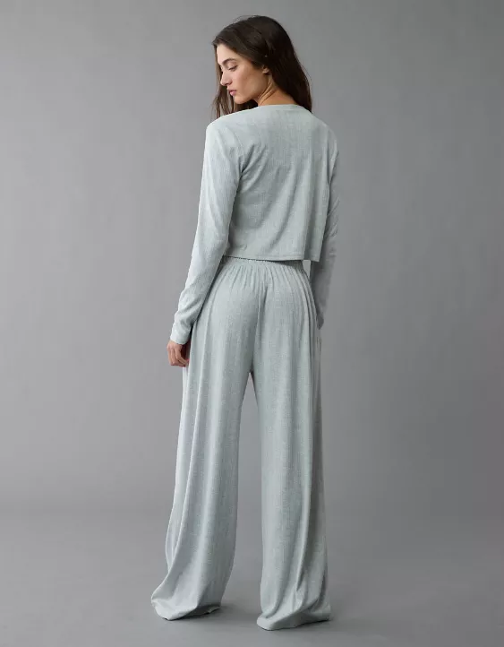Aeo AE 3-Piece Pointelle Plush Cardigan Pajama Set