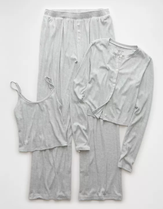 Aeo AE 3-Piece Pointelle Plush Cardigan Pajama Set