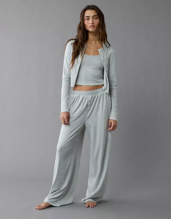 Aeo AE 3-Piece Pointelle Plush Cardigan Pajama Set