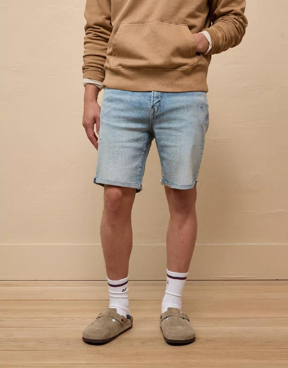 aeo AE 9" AirFlex+ Distressed Denim Short