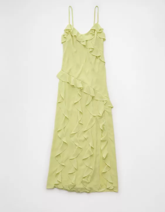 Aeo AE Asymmetrical Ruffle Maxi Slip Dress