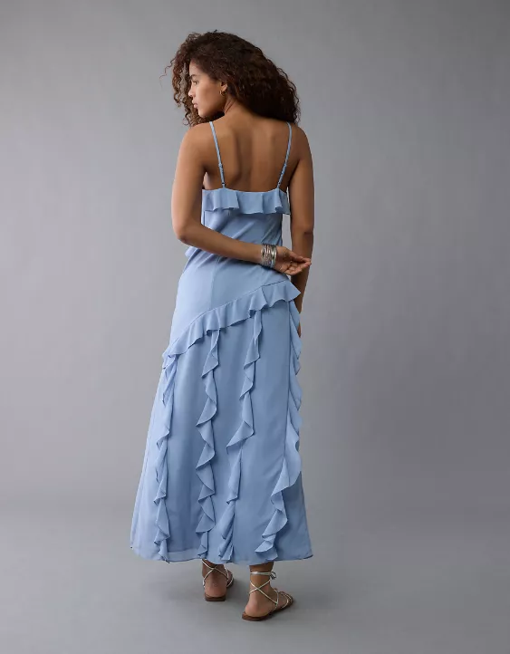 Aeo AE Asymmetrical Ruffle Maxi Slip Dress