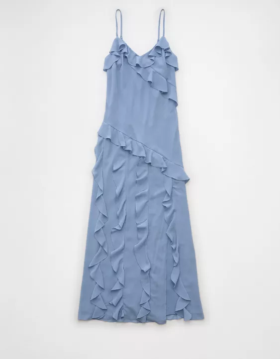 Aeo AE Asymmetrical Ruffle Maxi Slip Dress