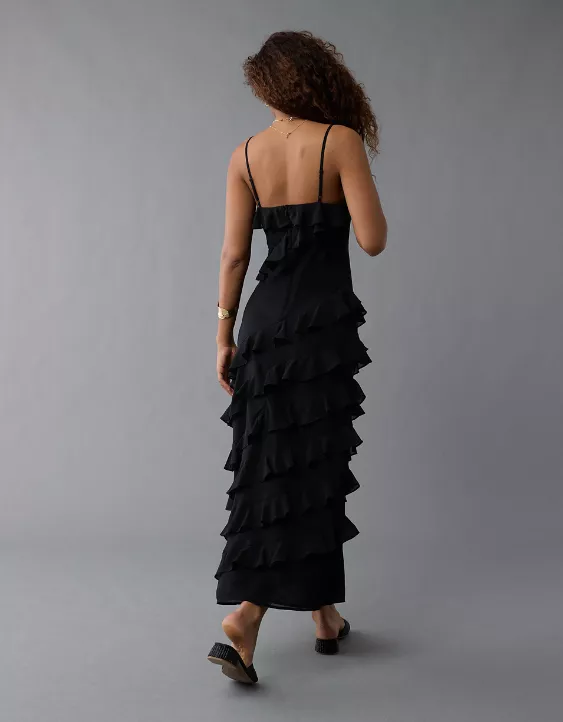 Aeo AE Asymmetrical Ruffle Maxi Slip Dress