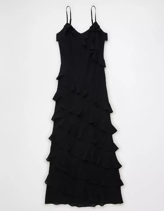 Aeo AE Asymmetrical Ruffle Maxi Slip Dress