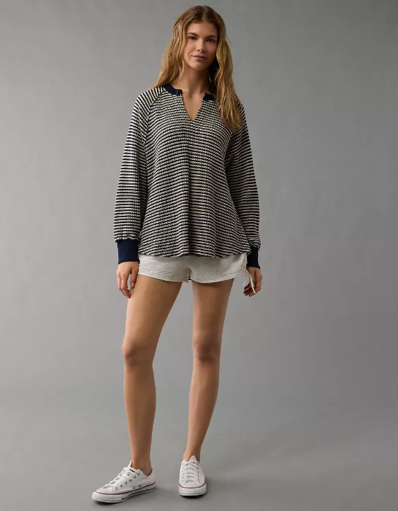 Aeo AE Big Hug Notch Neck Waffle Sweatshirt