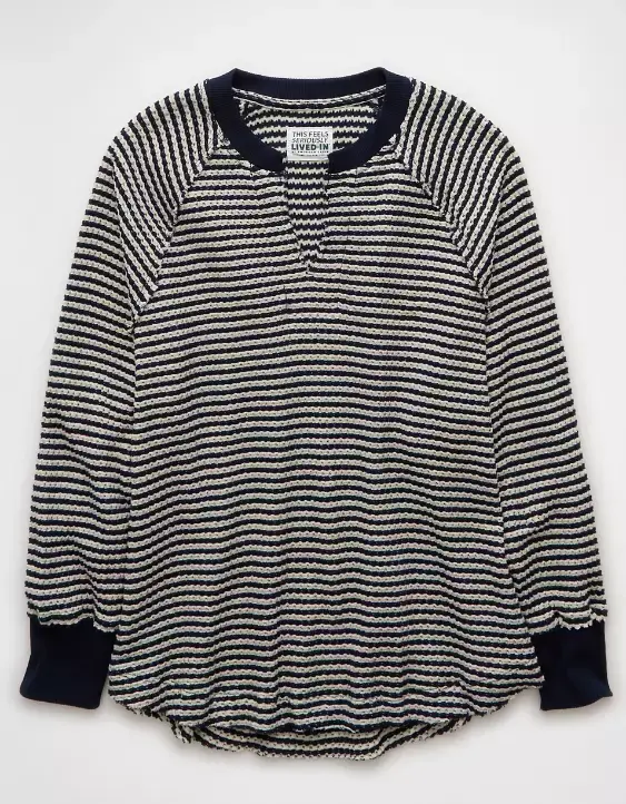 Aeo AE Big Hug Notch Neck Waffle Sweatshirt