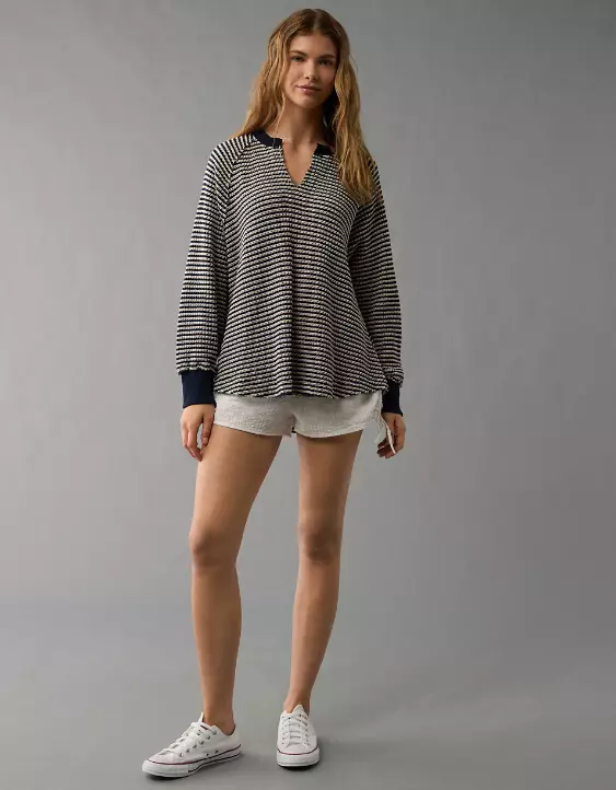 Aeo AE Big Hug Notch Neck Waffle Sweatshirt
