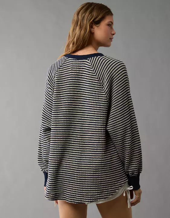 Aeo AE Big Hug Notch Neck Waffle Sweatshirt