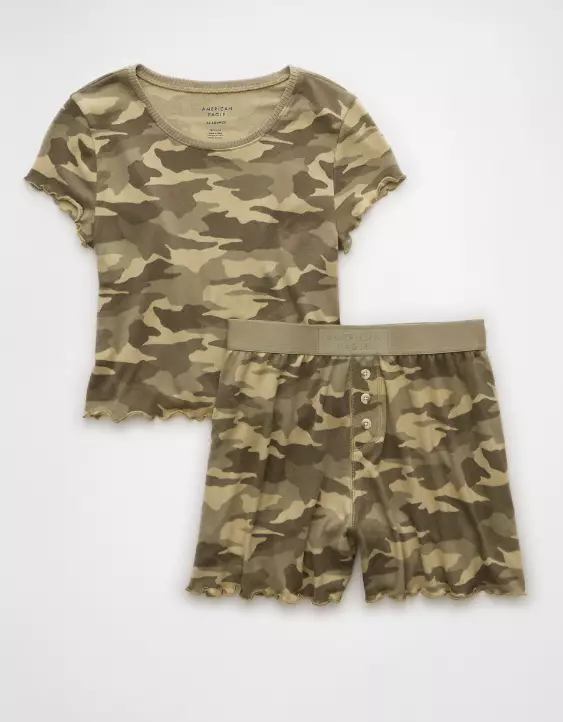 Aeo AE Camo Plush Baby Tee PJ Set