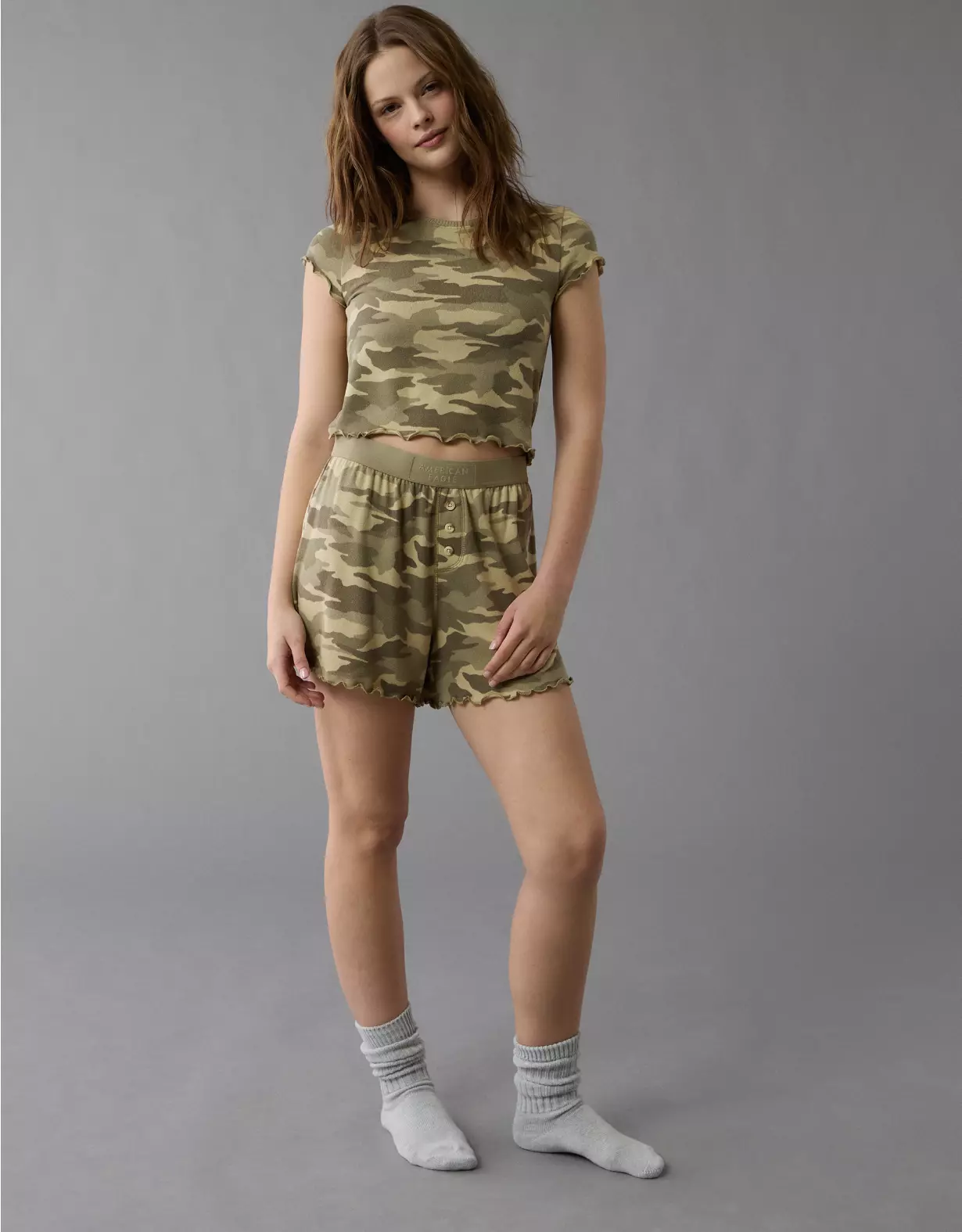 aeo AE Camo Plush Baby Tee PJ Set
