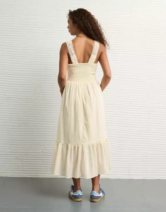 Aeo AE Catie Corset Crochet Midi Dress