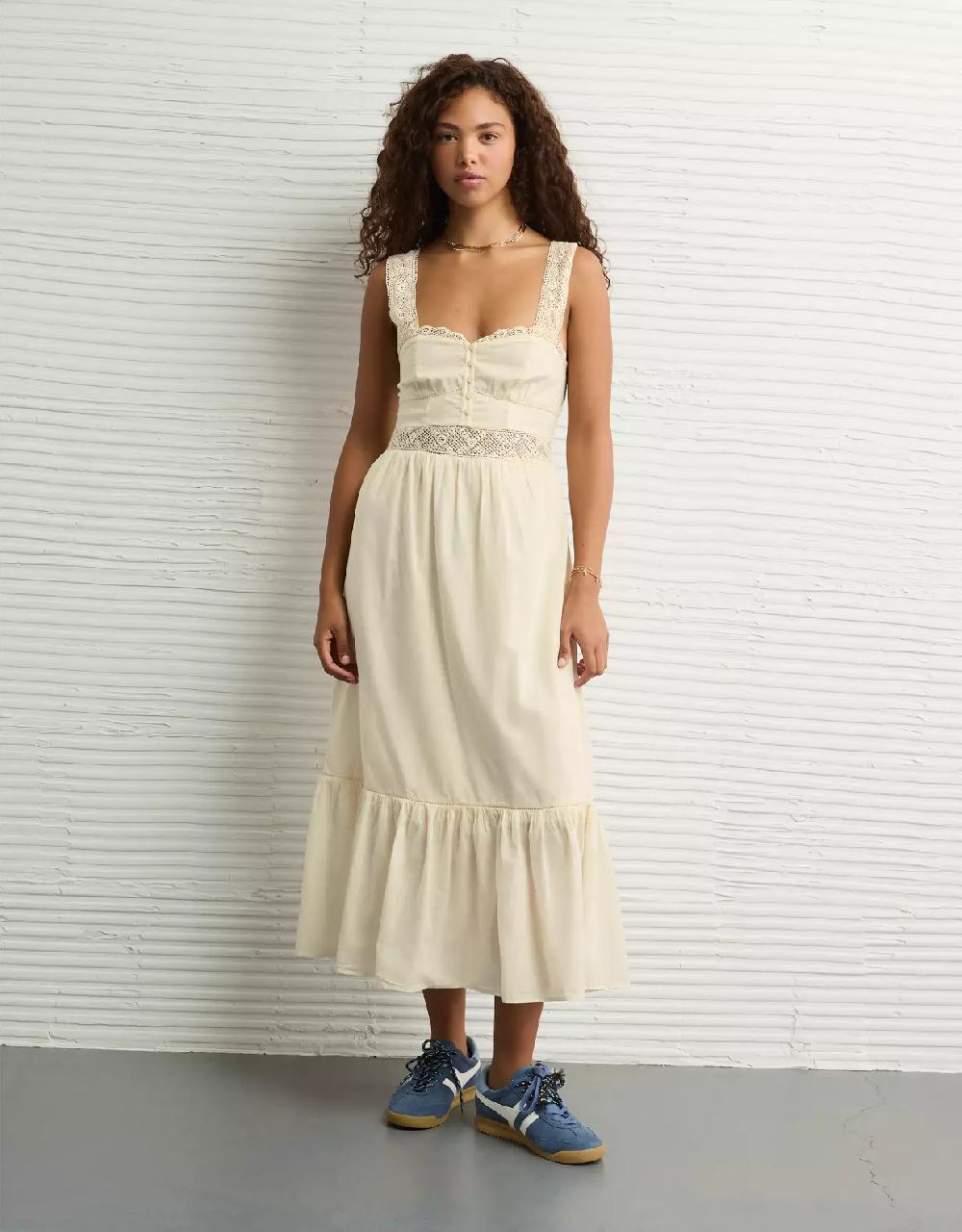 aeo AE Catie Corset Crochet Midi Dress