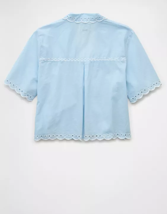 Aeo AE Collared Tie Front Embroidered Shirt